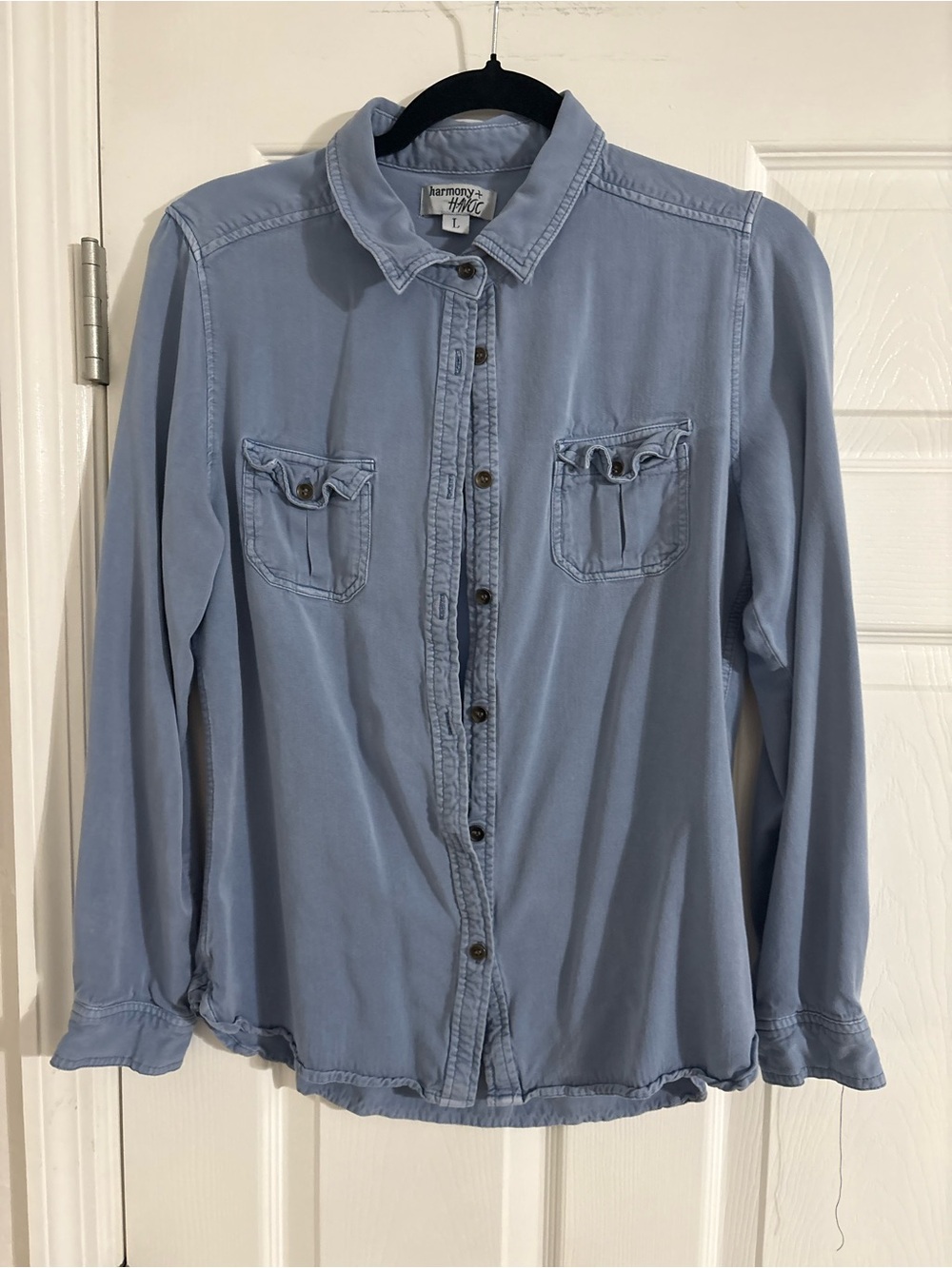 Harmony Soft Light Blue Button-Down Shirt with Chest Pockets